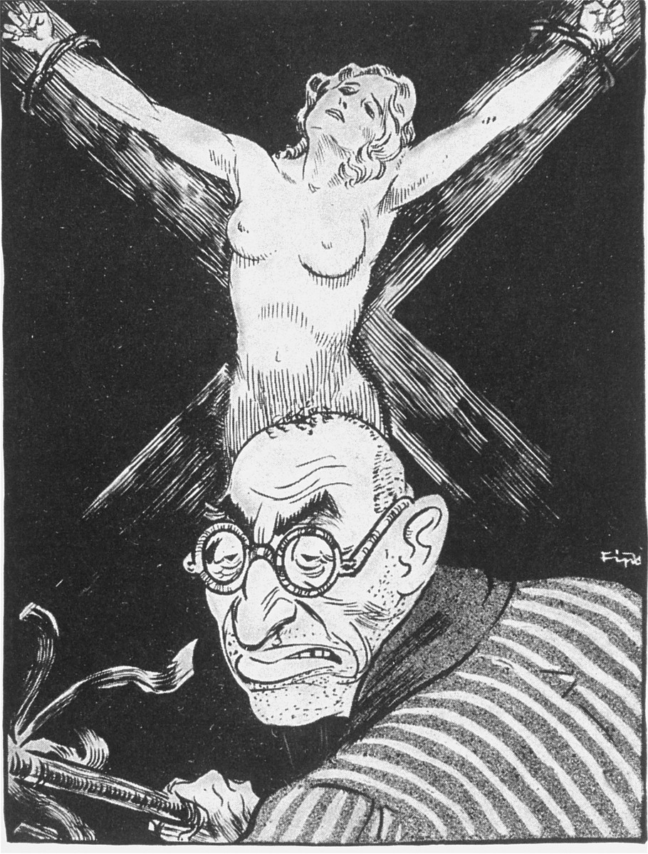 כך הזונה היהודיה, ובאשר לאישה גרמאניה - Deutsche Frau - היהודי הוא זה הצולב אותה